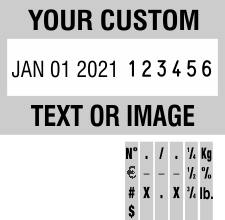 image of a sample impression for a Date/Number/Text custom rubber stamp
